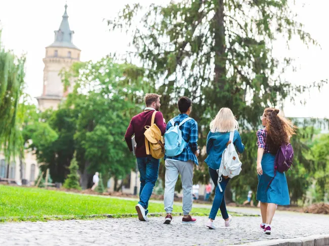 college students walking on campus